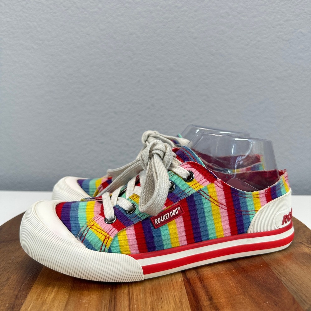 Rocket Dog Jazzin Rainbow Stripe Corduroy Low Top Sneakers SZ 6 Kidcore Retro - Picture 3 of 8